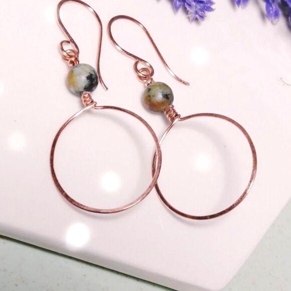 Artisan earrings  020# NEW bohemian African Turquoise Copper Bohemian indie hoop - Picture 4 of 5